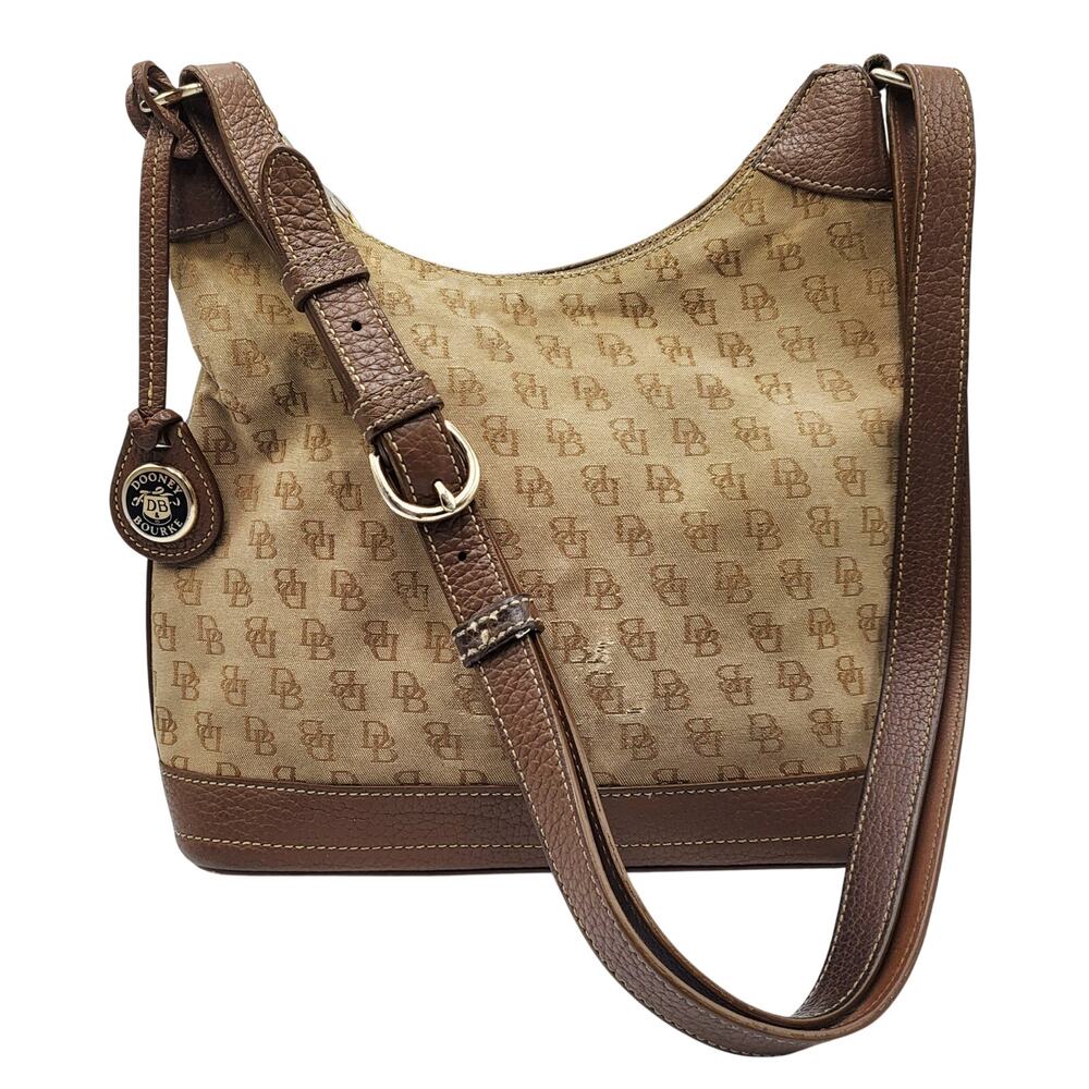 Vtg Dooney & Bourke Signature Brown monogram canvas leather hobo bag #H3099583